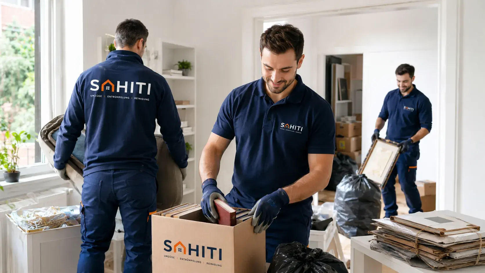 Entrümpelung einer Wohnung mit Kartons und Säcken